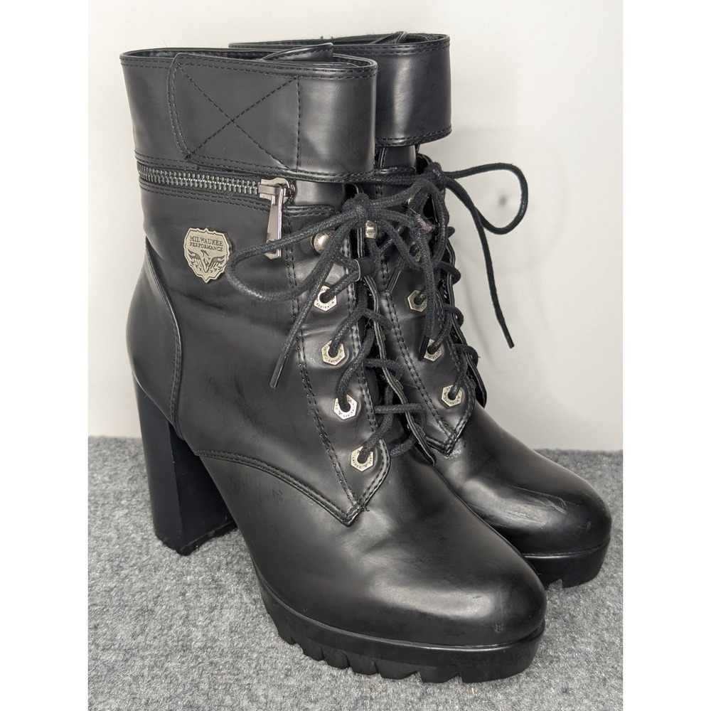 MIlwaukee Leather Women's Black Lace to Toe Double Height‎ Option Boots Size 6